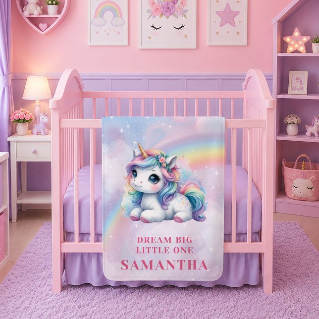 Polaire Couverture de naissance Licorne Rose Violet Annive (Trendy Unicorn Pink Purple Baby Blanket Birthday)