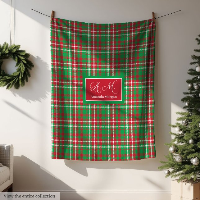 Polaire Couverture de Noël à carreaux classique avec monog (Classic Christmas Plaid Blanket Monogram Holiday)