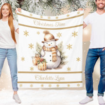 Couverture de Noël Bonhomme de Neige avec nom Or
