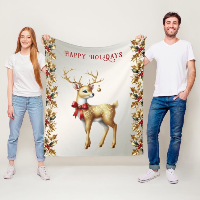 Polaire Couverture de Noël en molleton Cerf doré (En situation)
