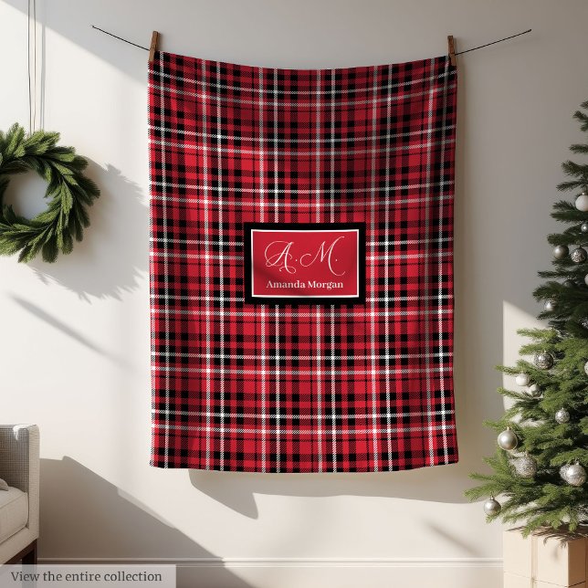 Polaire Couverture de Noël en tartan rouge et noir (Christmas Throw Blanket Red Black Tartan Style)