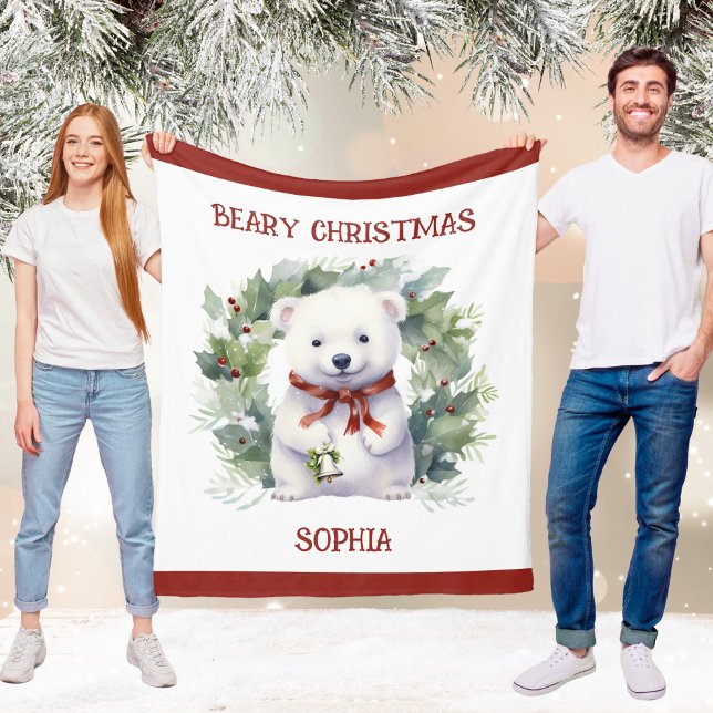 Polaire Couverture de Noël Ours pour Enfants avec Nom (Christmas Bear Blanket for Kids With Name)