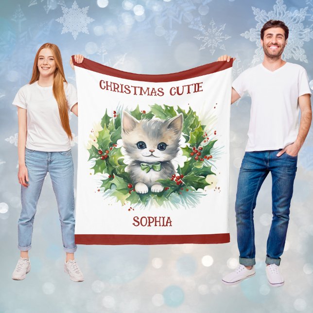 Polaire Couverture de Noël pour enfant avec chaton et nom  (Child's Christmas Blanket With Kitten and Name)