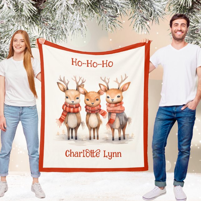 Polaire Couverture de Noël pour enfants avec nom et rennes (Cute Reindeer Christmas Blanket for Kids With Name)