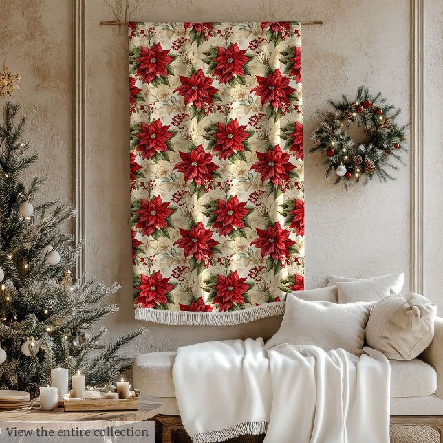 Polaire Couverture de Noël rustique Charme floral rouge et (Rustic Christmas Blanket Red & White Floral Charm)