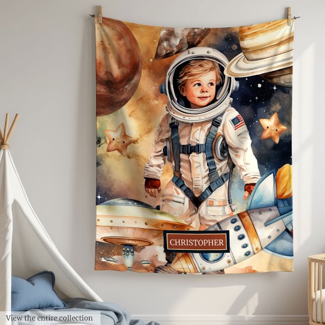 Polaire Couverture de nom personnalisé avec étoiles Rocket (Custom Name Blanket with Stars Rocket and Planets

)