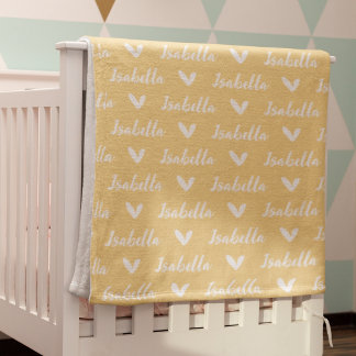 Polaire Couverture de nom personnalisée jaune avec coeur