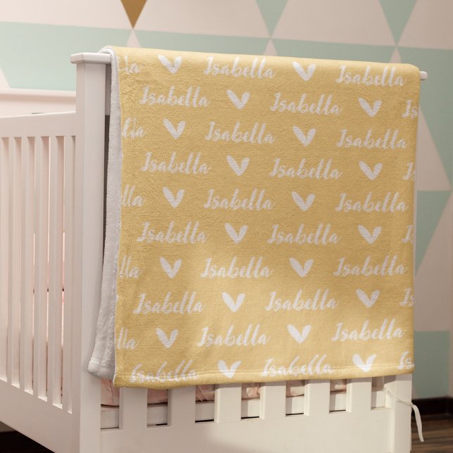 Polaire Couverture de nom personnalisée jaune avec coeur (Créateur téléchargé)