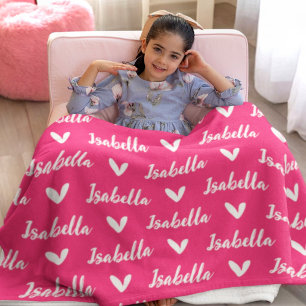 Polaire Couverture de nom personnalisée rose chaud avec co