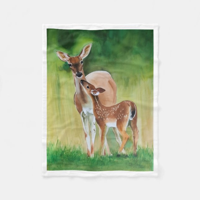 Polaire Couverture de peinture faunique de cerf et faon (Devant)