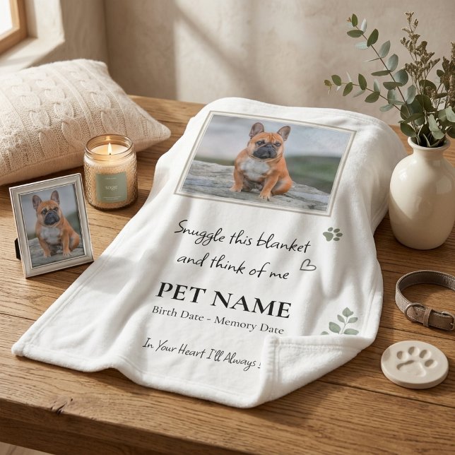 Polaire Couverture de photo commémorative pour animal de c (Pet Memorial Photo Blanket Sage Botanical)