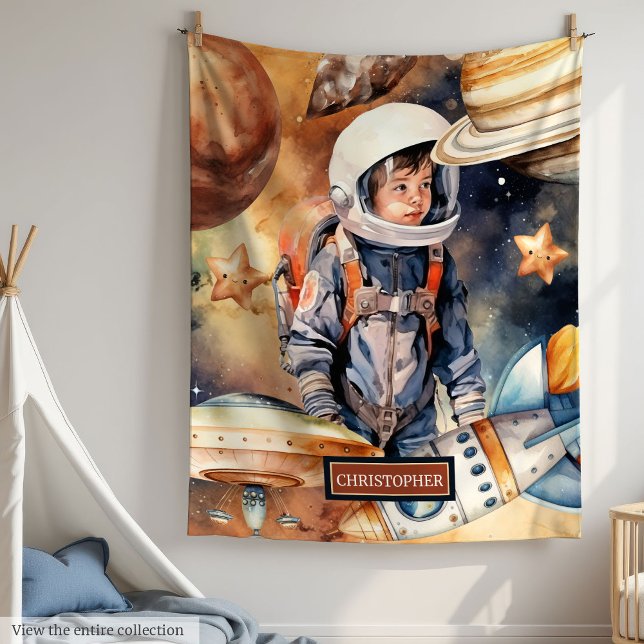Polaire Couverture d'expédition de fusée avec nom pour enf (Rocket Ship Blanket with Name for Space Loving Kid

)