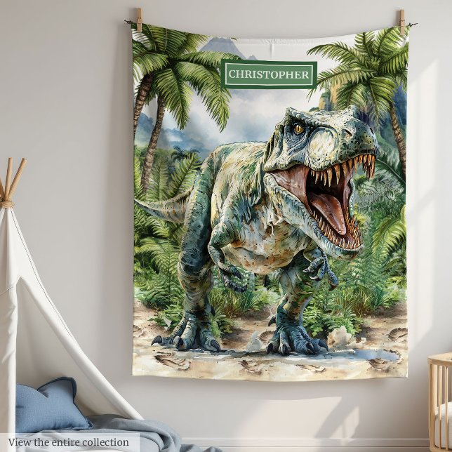Polaire Couverture Dinosaure Wild Nom personnalisé (Wild Dinosaur Blanket Personalized with Custom Name)