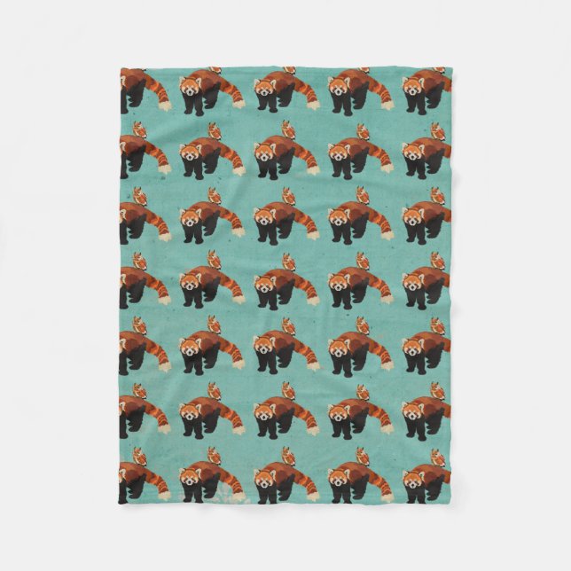 Polaire Couverture d'ouatine de panda rouge et de hibou (Devant)