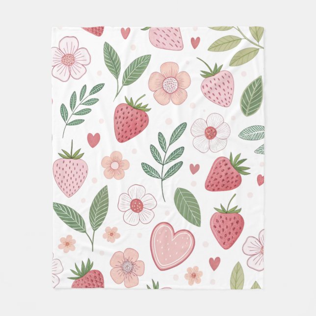 Polaire Couverture Douce en Peluche à Motif de Fraise Mign (Devant)