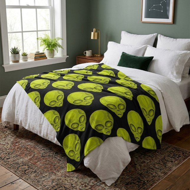 Polaire Couverture Douce Tête d'Alien Vert (Créateur téléchargé)