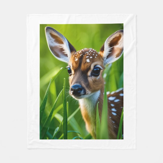 Polaire Couverture Douillette Bébé Cerf dans l'Herbe Verte (Devant)