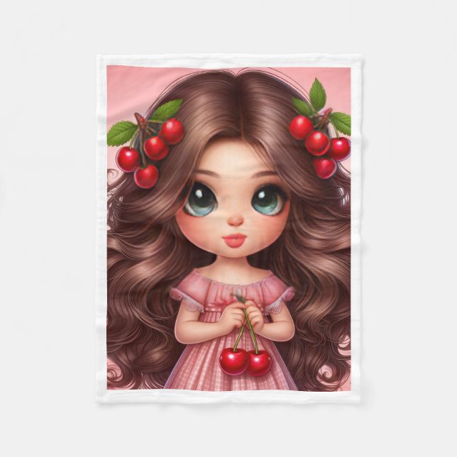 Polaire Couverture Douillette Fille Mignonne aux Cerises (Devant)