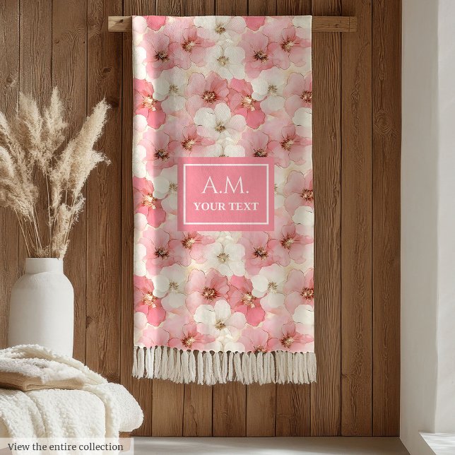 Polaire Couverture Douillette Fleurie en Rose Doré Poussié (Dusty Rose Gold Custom Name Floral Cozy Blanket)