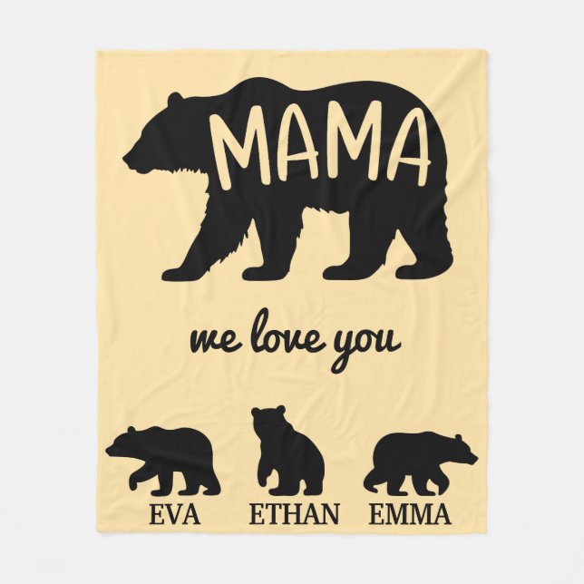 Polaire Couverture d'ours de maman personnalisée avec nom  (Devant)
