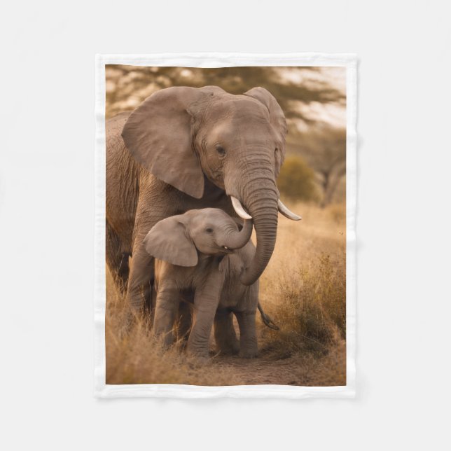 Polaire Couverture éléphant mère et bébé (Devant)
