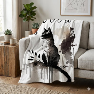 Polaire Couverture en art de chat à l'aquarelle - Nom Mémo