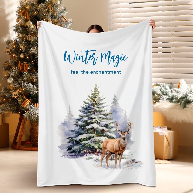 Polaire Couverture en fausse fourrure de cerf de la forêt  (Winter Magic Forest Deer Fleece Blanket)