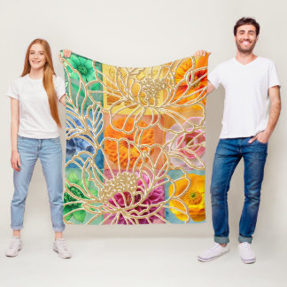 Polaire Couverture en flanelle à mosaique florale dorée