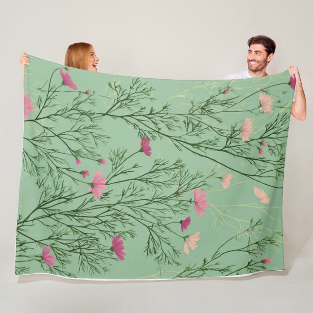 Polaire Couverture en Fleece Vert Sauge de Jardin de Fleur (En situation)