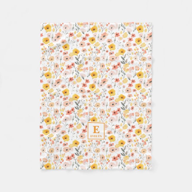Polaire Couverture en molleton à monogramme floral de fleu (Devant)