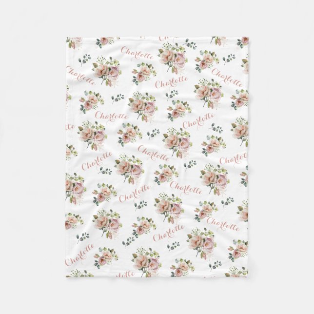 Polaire Couverture en molleton à monogramme floral rose (Devant)
