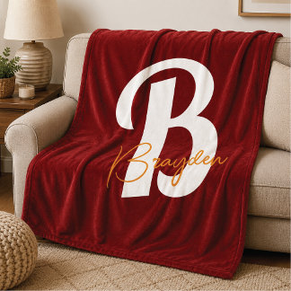Polaire Couverture en molleton à monogramme rouge personna