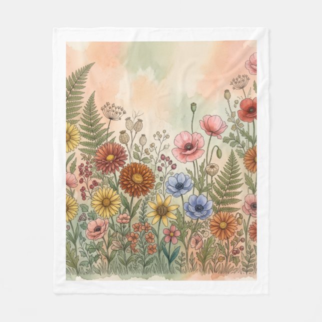Polaire Couverture en molleton à motif botanique de fleurs (Devant)