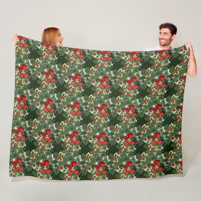 Polaire Couverture en molleton à motif de houx de Noël et  (En situation)