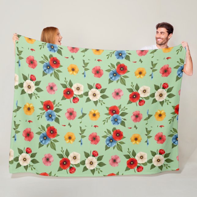 Polaire Couverture en molleton à motif floral de pavot col (En situation)