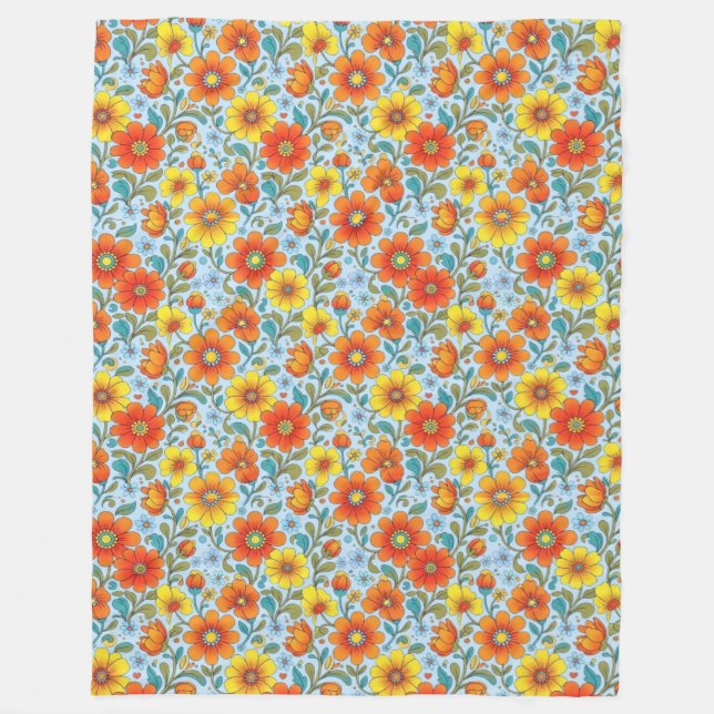 Polaire Couverture en molleton à motif floral rétro sans c (Devant)