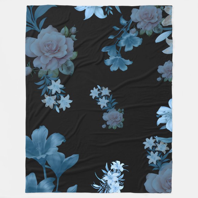 Polaire Couverture en molleton à motif floral sarcelle fon (Devant)
