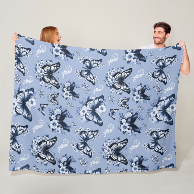 Polaire Couverture en molleton à motif papillon bleu (En situation)