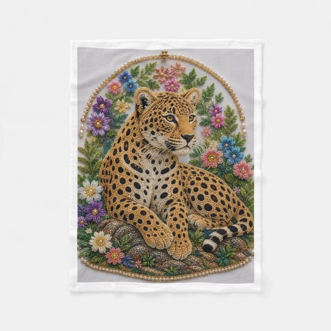 Polaire Couverture en molleton à style de broderie de léop (Devant)