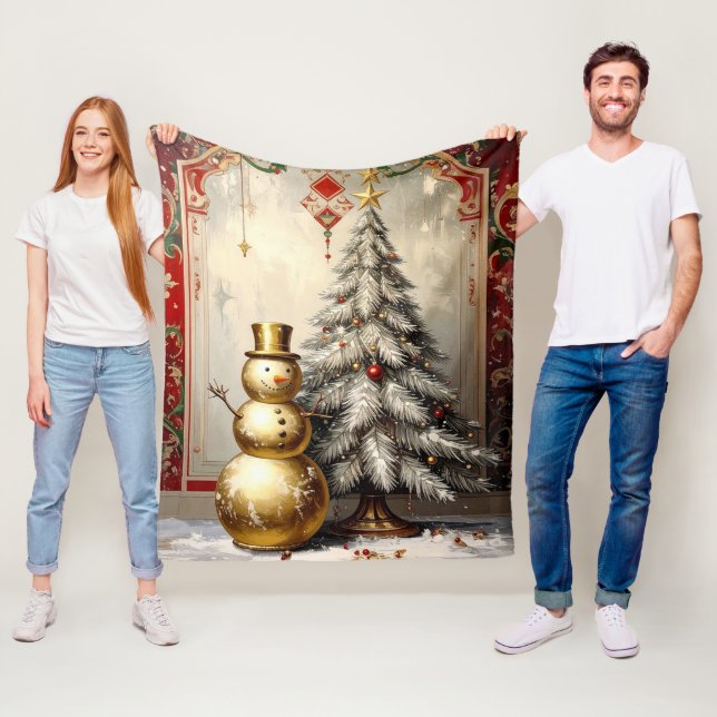 Polaire Couverture en molleton arbre de Noël bonhomme de n (En situation)