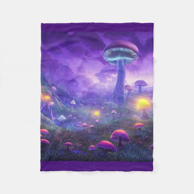 Polaire Couverture en molleton champignons néon violet (Devant)