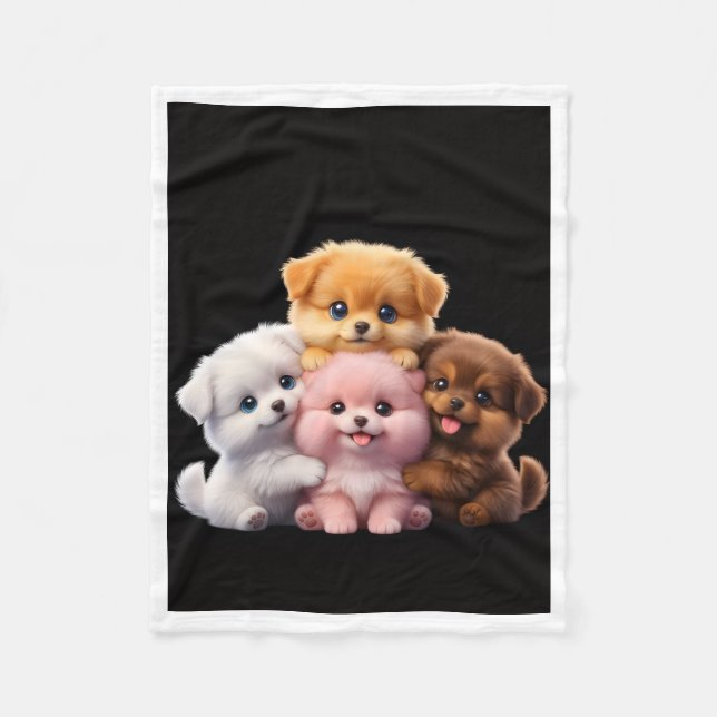 Polaire Couverture en molleton de quatre adorables chiots  (Devant)