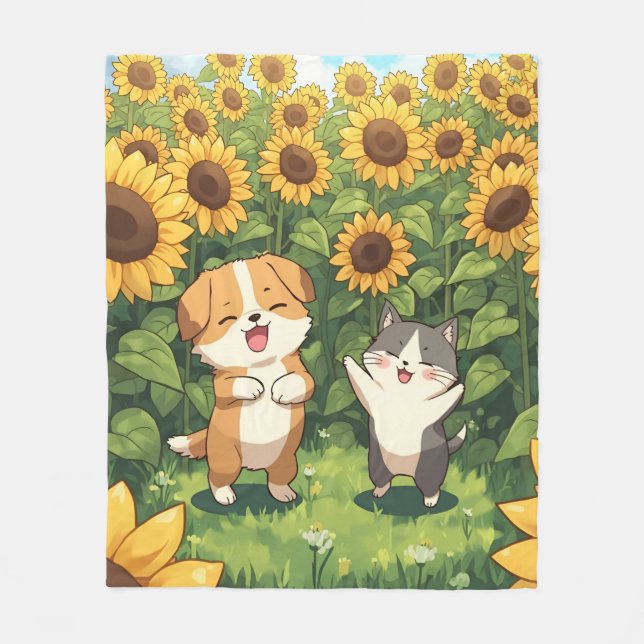Polaire Couverture en molleton de tournesol pour chat et c (Devant)
