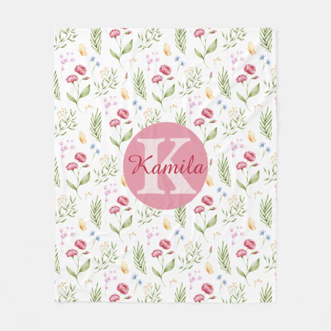Polaire Couverture en molleton fleuri avec monogramme et n (Devant)