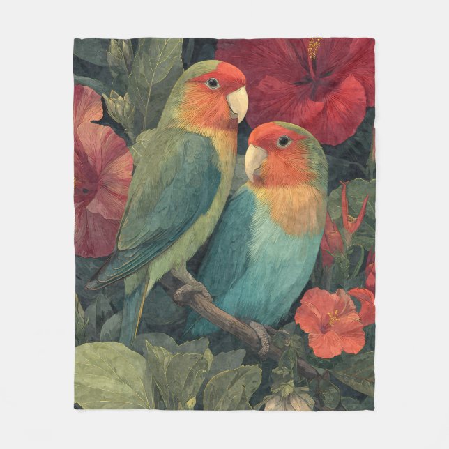 Polaire Couverture en molleton fleuri d'oiseaux amoureux t (Devant)