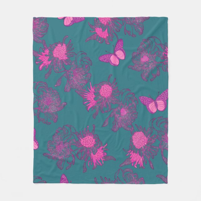 Polaire Couverture en molleton fleuri papillon rose sarcel (Devant)