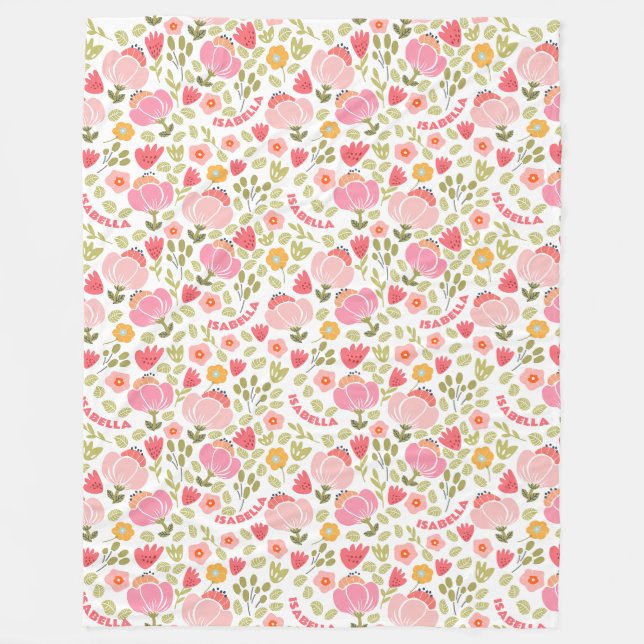 Polaire Couverture en molleton Fleurs roses pour fille (Devant)