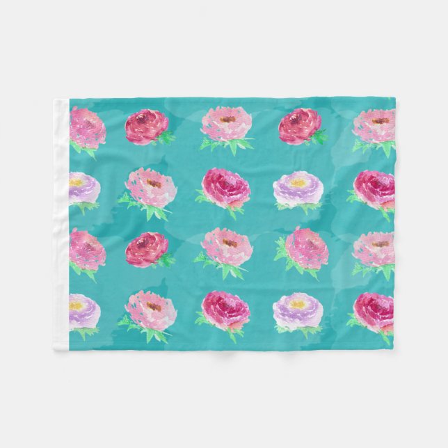 Polaire Couverture en molleton floral botanique aux pivoin (Devant (Horizontal))