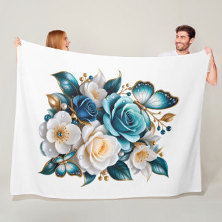 Polaire Couverture en molleton floral Rose Bleue et Papill