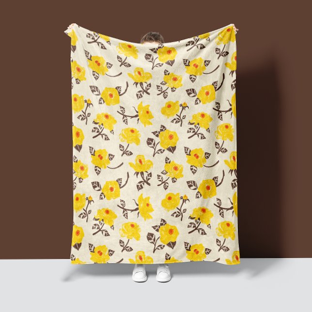 Polaire Couverture en molleton jaune marron Jardin de rose (Créateur téléchargé)